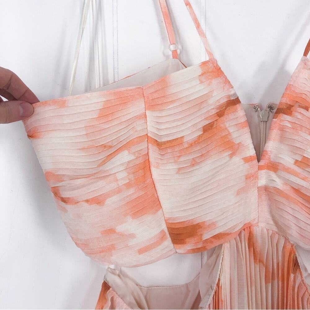 Express Midi Dress Floral Pleated Pastel Flowy Side Cut Out Size XL White Orange - Picture 7 of 15